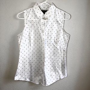 White Sleeveless Polka Dot Blouse